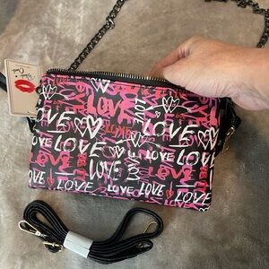 Stylish Pink and Black Love Print Women's Bag